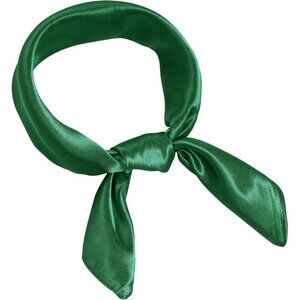 Women Dark Green Chiffon Square Ribbon Neck Scarf Satin Handkerchief Halloween